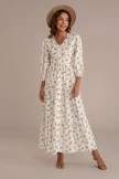 Floral 3/4 Sleeve V Neck Buttons Tiered Maxi Dress With Pockets