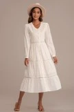 White Long Sleeve V Neck Crochet Lace Tiered Cotton Midi Dress 7 White Long Sleeve V Neck Crochet Lace Tiered Cotton Midi Dress - Image 5
