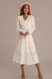 White Long Sleeve V Neck Crochet Lace Tiered Cotton Midi Dress 8 White Long Sleeve V Neck Crochet Lace Tiered Cotton Midi Dress - Image 6