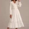White Long Sleeve V Neck Crochet Lace Tiered Cotton Midi Dress -Saucony Store brld2051202 4