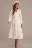White Long Sleeve V Neck Crochet Lace Tiered Cotton Midi Dress 6 White Long Sleeve V Neck Crochet Lace Tiered Cotton Midi Dress - Image 4