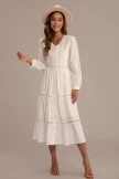 White Long Sleeve V Neck Crochet Lace Tiered Cotton Midi Dress 5 White Long Sleeve V Neck Crochet Lace Tiered Cotton Midi Dress - Image 3