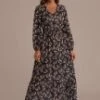 Floral Long Sleeve V Neck Maxi Dress -Saucony Store brld2060902 1