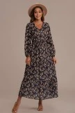 Floral Long Sleeve V Neck Maxi Dress