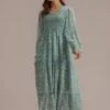 Floral Long Sleeve V Neck Smocked Tiered Maxi Dress -Saucony Store brld2061602 1