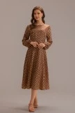 Brown Polka Dots Long Sleeve Round Neck Midi Dress