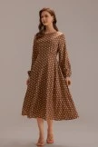 Brown Polka Dots Long Sleeve Round Neck Midi Dress 6 Brown Polka Dots Long Sleeve Round Neck Midi Dress - Image 4