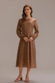 Brown Polka Dots Long Sleeve Round Neck Midi Dress 8 Brown Polka Dots Long Sleeve Round Neck Midi Dress - Image 6