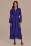 Saucony Store 17 Dark Blue Long Sleeve V Neck Tiered Maxi Dress