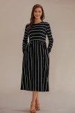 Black And White Long Sleeve Round Neck Stripe Midi Dress 9 Black And White Long Sleeve Round Neck Stripe Midi Dress - Image 7
