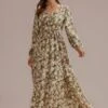 Floral Long Sleeve V Neck Buttons Maxi Dress With Pockets -Saucony Store brld2072802 1 1