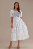 Floral Short Puff Sleeve Square Neck Embroidery Midi Dress 6 Floral Short Puff Sleeve Square Neck Embroidery Midi Dress - Image 4