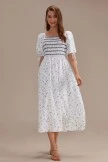 Floral Short Puff Sleeve Square Neck Embroidery Midi Dress 7 Floral Short Puff Sleeve Square Neck Embroidery Midi Dress - Image 5