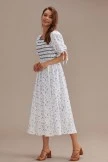 Floral Short Puff Sleeve Square Neck Embroidery Midi Dress 8 Floral Short Puff Sleeve Square Neck Embroidery Midi Dress - Image 6