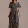 Multi Color Floral Short Sleeve Round Neck Midi Dress -Saucony Store brld2102007 1