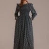Black Floral Long Sleeve Round Neck Smocked Maxi Dress With Pockets -Saucony Store brld2102809 1