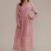 Pink Lace Long Sleeve Round Neck Tiered Midi Dress -Saucony Store brld2110407 1