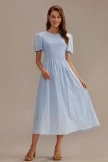 Blue Stripe Short Sleeve Round Neck Smocked Cotton Midi Dress 3 Blue Stripe Short Sleeve Round Neck Smocked Cotton Midi Dress