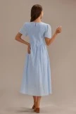 Blue Stripe Short Sleeve Round Neck Smocked Cotton Midi Dress 4 Blue Stripe Short Sleeve Round Neck Smocked Cotton Midi Dress - Image 2