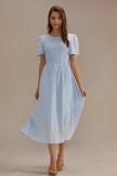 Blue Stripe Short Sleeve Round Neck Smocked Cotton Midi Dress 6 Blue Stripe Short Sleeve Round Neck Smocked Cotton Midi Dress - Image 4