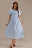 Blue Stripe Short Sleeve Round Neck Smocked Cotton Midi Dress 7 Blue Stripe Short Sleeve Round Neck Smocked Cotton Midi Dress - Image 5