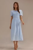 Blue Stripe Short Sleeve Round Neck Smocked Cotton Midi Dress 8 Blue Stripe Short Sleeve Round Neck Smocked Cotton Midi Dress - Image 6