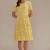 Yellow Plaid Short Sleeve Round Neck Tiered Cotton Midi Dress 1 Yellow Plaid Short Sleeve Round Neck Tiered Cotton Midi Dress -Saucony Store brld2120102 1