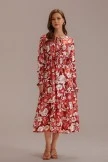 Red Floral Long Sleeve Round Neck Maxi Dress