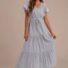 Short Ruffle Sleeve V Neck Buttons Maxi Dress 1 Short Ruffle Sleeve V Neck Buttons Maxi Dress -Saucony Store brld22022506 1