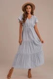 Short Ruffle Sleeve V Neck Buttons Maxi Dress