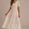 Floral Short Sleeve V Neck Smocked Tiered Maxi Dress -Saucony Store brld22032404 1