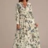 Floral Long Sleeve V Neck Tie Waist Maxi Dress -Saucony Store brld22032509 1