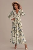 Floral Long Sleeve V Neck Tie Waist Maxi Dress 5 Floral Long Sleeve V Neck Tie Waist Maxi Dress - Image 3