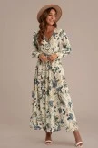 Floral Long Sleeve V Neck Tie Waist Maxi Dress 8 Floral Long Sleeve V Neck Tie Waist Maxi Dress - Image 6