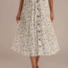 Floral Elastic Waist Buttons Midi Skirt -Saucony Store brld22040704 1