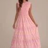 Rose Sleeveless High Neck Smocked Maxi Dress 1 Rose Sleeveless High Neck Smocked Maxi Dress -Saucony Store brld22041403 1 1