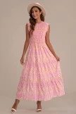 Rose Sleeveless High Neck Smocked Maxi Dress
