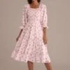 Floral Half Sleeve Square Neck Smocked Tiered Midi Dress -Saucony Store brld22051905 1