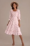 Floral Half Sleeve Square Neck Smocked Tiered Midi Dress