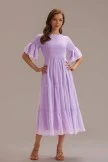 Lavender Short Ruffle Sleeve High Neck Smocked Midi Dress