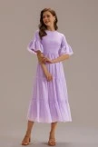 Lavender Short Ruffle Sleeve High Neck Smocked Midi Dress 5 Lavender Short Ruffle Sleeve High Neck Smocked Midi Dress - Image 3