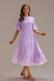 Lavender Short Ruffle Sleeve High Neck Smocked Midi Dress 6 Lavender Short Ruffle Sleeve High Neck Smocked Midi Dress - Image 4