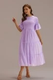 Lavender Short Ruffle Sleeve High Neck Smocked Midi Dress 7 Lavender Short Ruffle Sleeve High Neck Smocked Midi Dress - Image 5