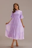 Lavender Short Ruffle Sleeve High Neck Smocked Midi Dress 8 Lavender Short Ruffle Sleeve High Neck Smocked Midi Dress - Image 6