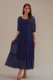 Blue 3/4 Sleeve Square Neck Smocked Tiered Maxi Dress 6 Blue 3/4 Sleeve Square Neck Smocked Tiered Maxi Dress - Image 4