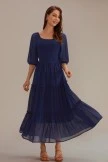 Blue 3/4 Sleeve Square Neck Smocked Tiered Maxi Dress 7 Blue 3/4 Sleeve Square Neck Smocked Tiered Maxi Dress - Image 5