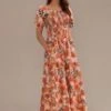 Floral Short Sleeve Square Neck Smocked Tiered Maxi Dress With Pockets -Saucony Store brld22072101 1