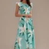 Green Floral Short Sleeve Round Neck Smocked Midi Dress -Saucony Store brld22072803 1