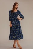 Teal Floral 3/4 Sleeve Square Neck Smocked Tiered Midi Dress 7 Teal Floral 3/4 Sleeve Square Neck Smocked Tiered Midi Dress - Image 5