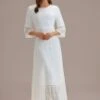 White Lace 3/4 Ruffle Sleeves Round Neck Maxi Dress 2 White Lace 3/4 Ruffle Sleeves Round Neck Maxi Dress -Saucony Store brld22083006 1